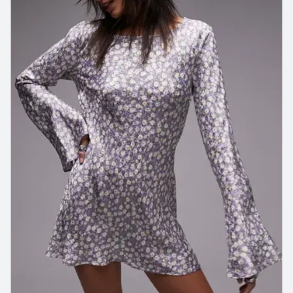 Topshop Floral Long Sleeve Minidress Size 14 NWT
